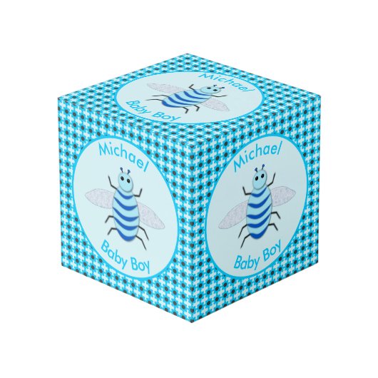 Cute Blue Baby Boy Bee Custom Kubus (Voorkant hoekig)