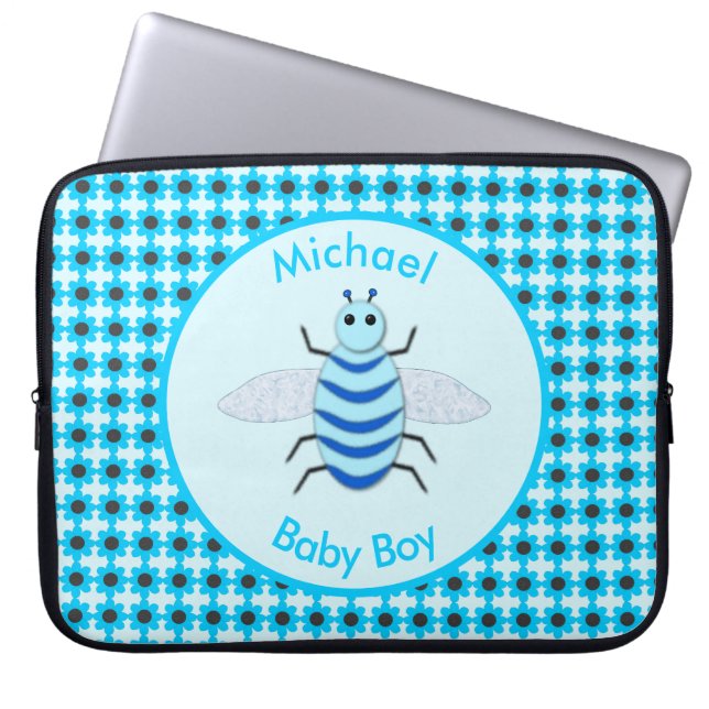 Cute Blue Baby Boy Bee Custom Laptop Sleeve (Voorkant)