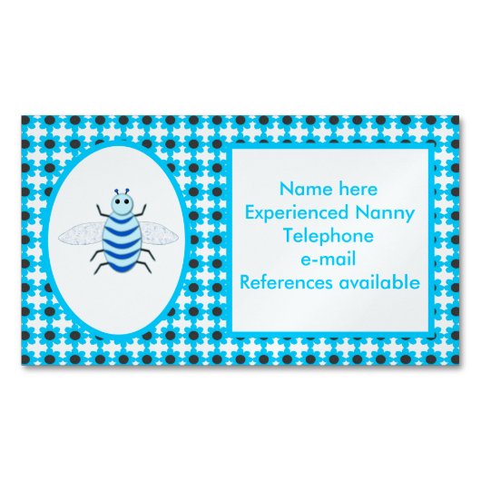 Cute Blue Baby Boy Bee Custom Nanny Magnetisch Visitekaartje (Voorkant)