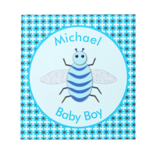 Cute Blue Baby Boy Bee Custom Notitieblok (Voorkant)