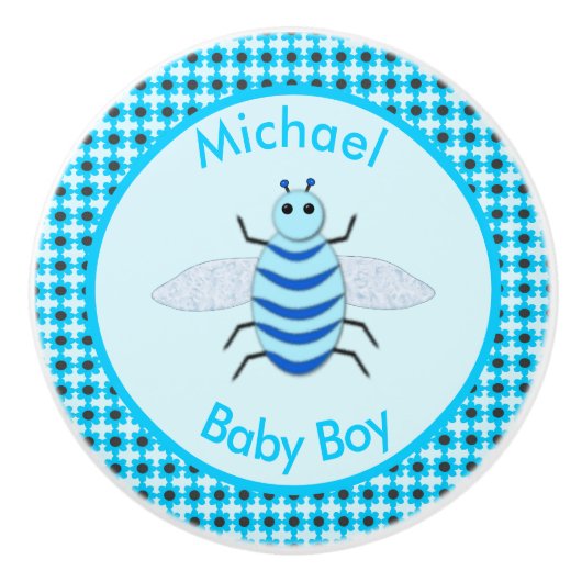 Cute Blue Baby Boy Bee Custom Nursery Keramische Knop (Voorkant)
