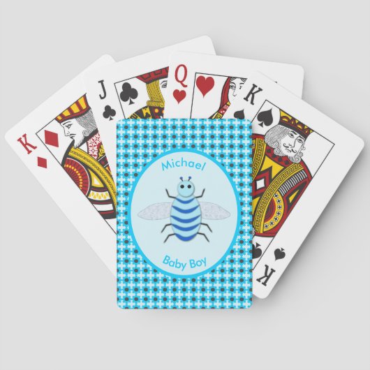 Cute Blue Baby Boy Bee Custom Pokerkaarten (Achterkant)