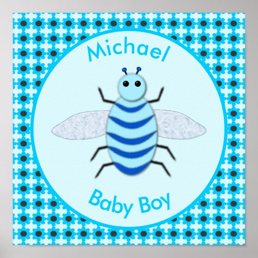 Cute Blue Baby Boy Bee Custom Poster (Voorkant)