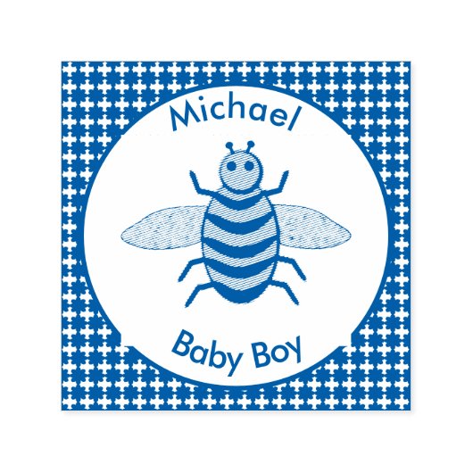 Cute Blue Baby Boy Bee Custom Zelfinktende Stempel (Design)