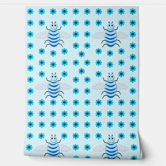 Cute Blue Baby Boy Bee Pattered Behang (Afrollen)