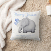 Cute Blue Baby Boy Birth Stats Elephant Nursery Kussen (Deken)