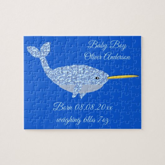 Cute Blue Baby Boy Narwhal Custom New Baby Legpuzzel (Horizontaal)