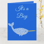 Cute Blue Baby Boy Narwhal Gender onthulling Kaart (Gele Bloem)