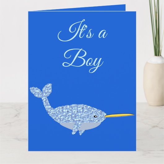 Cute Blue Baby Boy Narwhal Gender onthulling Kaart (Voorkant)