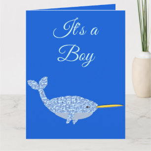 Cute Blue Baby Boy Narwhal Gender onthulling Kaart