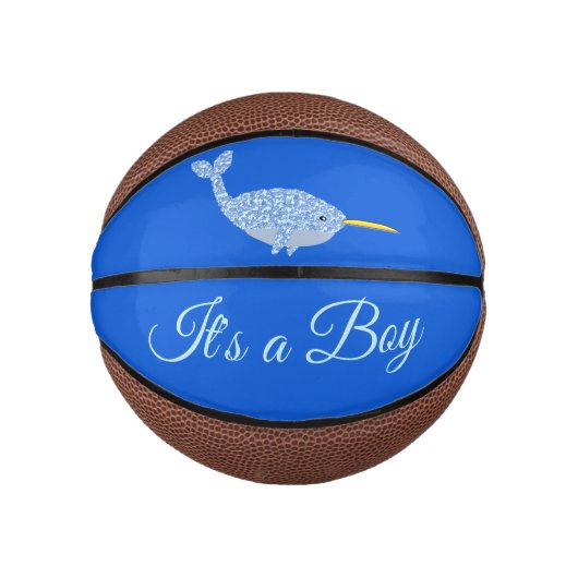 Cute Blue Baby Boy Narwhal Gender onthult Custom Basketbal (Voorkant)