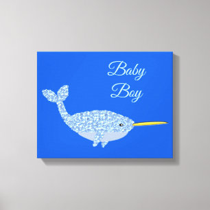 Cute Blue Baby Boy Narwhal Nursery Room Custom Canvas Afdruk