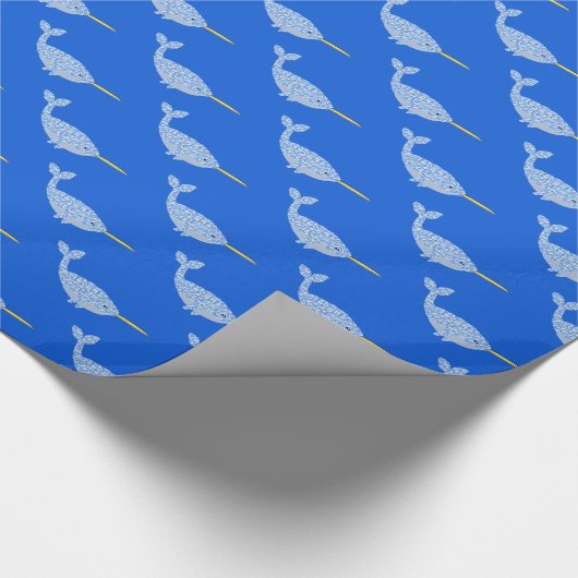 Cute Blue Baby Boy Narwhal-patterned Cadeaupapier (Hoek)