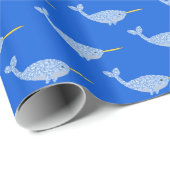Cute Blue Baby Boy Narwhal-patterned Cadeaupapier (Rol Hoek)
