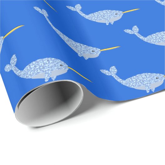 Cute Blue Baby Boy Narwhal-patterned Cadeaupapier (Rol Hoek)