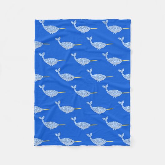 Cute Blue Baby Boy Narwhal-patterned Fleece Deken (Voorkant)