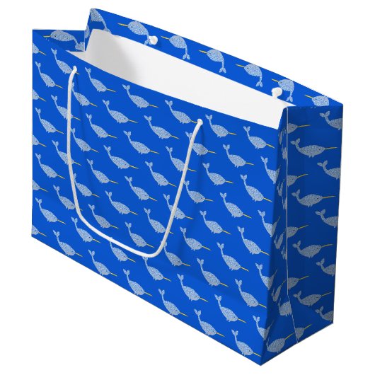 Cute Blue Baby Boy Narwhal-patterned Groot Cadeauzakje (Voorkant Gekanteld)