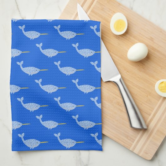 ]Cute Blue Baby Boy Narwhal Patterned Theedoek (Quarter Fold)