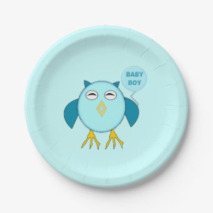 Cute Blue Baby Boy Owl Paper Party Borden Papieren Bordje