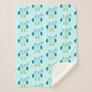 Cute Blue Baby Boy Owl Sherpa Blan Deken