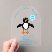 Cute Blue Baby Boy Penguin Custom Baby shower Acryl Uitnodigingen (Insitu (Draagbaar))