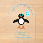 Cute Blue Baby Boy Penguin Custom Baby shower Acryl Uitnodigingen (Voorkant)