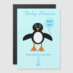 Cute Blue Baby Boy Penguin Custom Baby shower Magnetische Uitnodiging