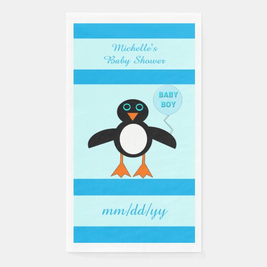 Cute Blue Baby Boy Penguin Custom Baby shower Servet (Voorkant)