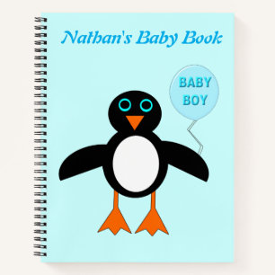 Cute Blue Baby Boy Penguin Custom Spiral Notitiebo Notitieboek