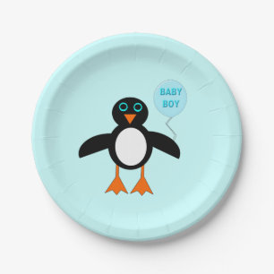 Cute Blue Baby Boy Penguin Paper Party Borden Papieren Bordje