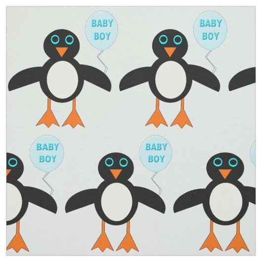Cute Blue Baby Boy Penguin Patterned Fabric Stof (Swatch)