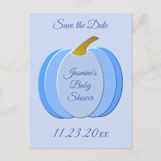 Cute Blue Baby Boy Pumpkin Baby shower Aangepast Briefkaart (Voorkant)