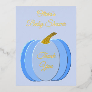 Cute Blue Baby Boy Pumpkin Baby shower Aangepast Folie Feestdagen Briefkaart
