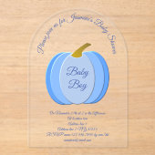 Cute Blue Baby Boy Pumpkin Custom Baby shower Acryl Uitnodigingen (Voorkant)