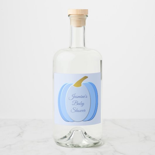 Cute Blue Baby Boy Pumpkin Custom Baby shower Likeurfles Etiket (Voorkant)