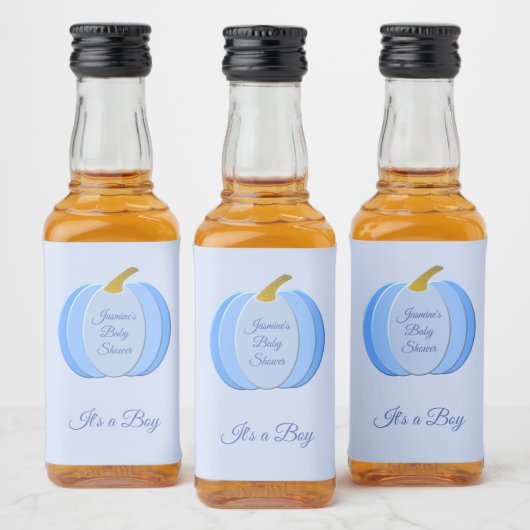 Cute Blue Baby Boy Pumpkin Custom Baby shower Likeurfles Etiket (Flessen)