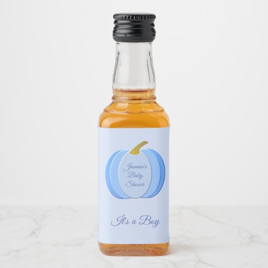 Cute Blue Baby Boy Pumpkin Custom Baby shower Likeurfles Etiket (Voorkant)