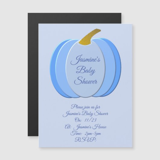 Cute Blue Baby Boy Pumpkin Custom Baby shower Magnetische Uitnodiging (Voorkant / Achterkant)