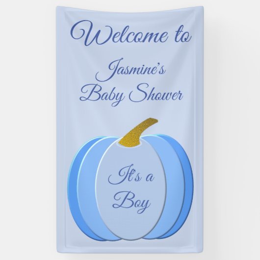 Cute Blue Baby Boy Pumpkin Custom Baby shower Spandoek (Verticaal)