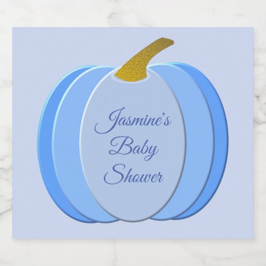 Cute Blue Baby Boy Pumpkin Custom Baby shower Sparkling Wijnetiket (Enkel label)