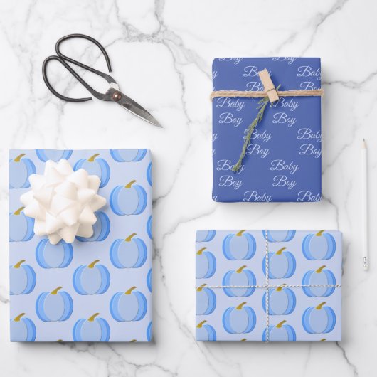 Cute Blue Baby Boy Pumpkin Custom Patterned Inpakpapier Vel (Voorkant)