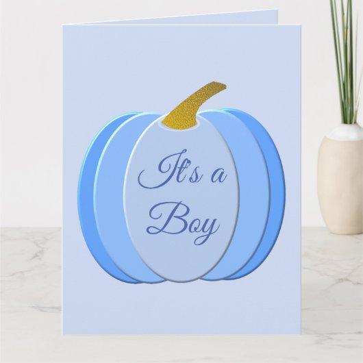Cute Blue Baby Boy Pumpkin Gender onthulling Aange Kaart (Voorkant)