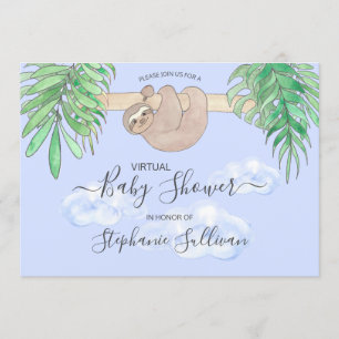 Cute Blue Baby Boy Sloth Virtual Baby shower Kaart