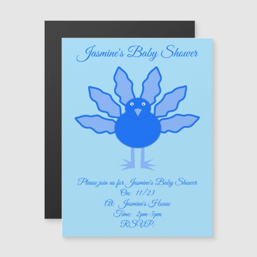 Cute Blue Baby Boy Thanksgiving Turkey Baby shower Magnetische Uitnodiging (Voorkant / Achterkant)
