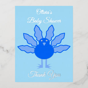 Cute Blue Baby Boy Thanksgiving Turkey Custom Folie Feestdagen Briefkaart