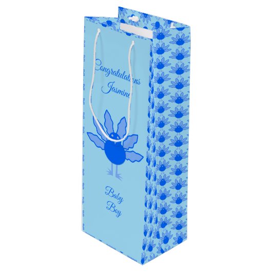 Cute Blue Baby Boy Thanksgiving Turkey Custom Wijn Cadeautas (Voorkant Gekanteld)
