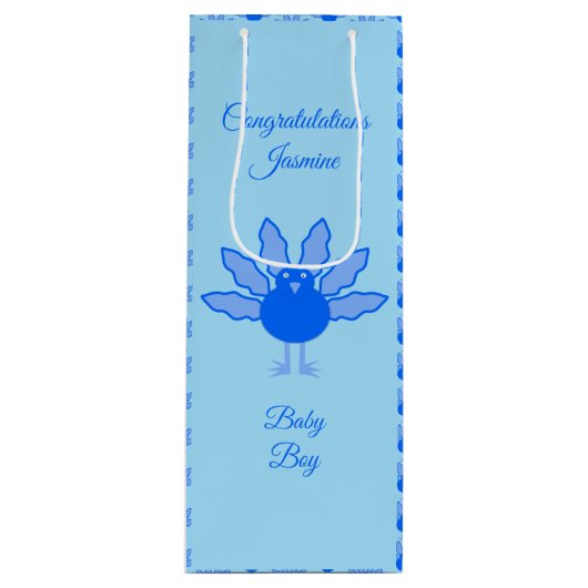 Cute Blue Baby Boy Thanksgiving Turkey Custom Wijn Cadeautas (Voorkant)