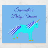 Cute Blue Baby Boy Unicorn Baby shower Custom Cham Sparkling Wijnetiket (Enkel label)