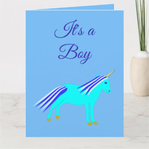 Cute Blue Baby Boy Unicorn Baby shower Dank u wel  Kaart