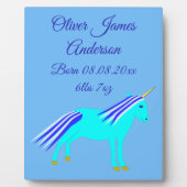 Cute Blue Baby Boy Unicorn Birth Notice Fotoplaat (Voorkant)